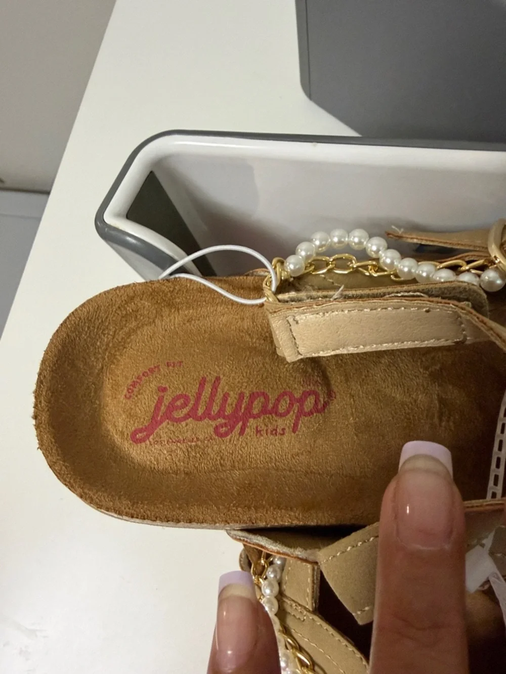 Jellypop Brinkley Girls Slingback Clogs Tan Pearl Heart Chain Size 3M